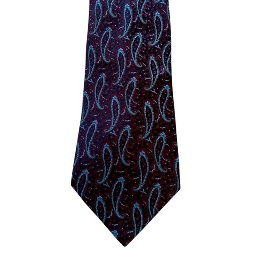 UNGARO PARIS vintage stylized swimming paisley silk tie, burgundy & blue